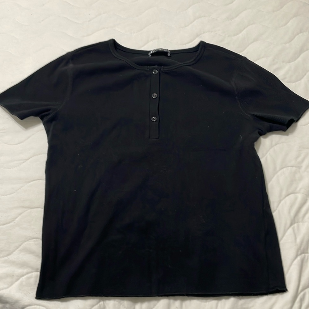 Zara Black Henley Scoop Neck Shirt